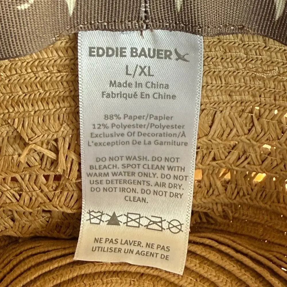 Eddie Bauer Packable Straw Hat L/XL Wide Brim Sun Hat Floppy Travel Beach NWT